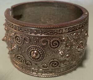 Vintage Middle Eastern Antique Silver Bangle 9“ Around 2” Wide
